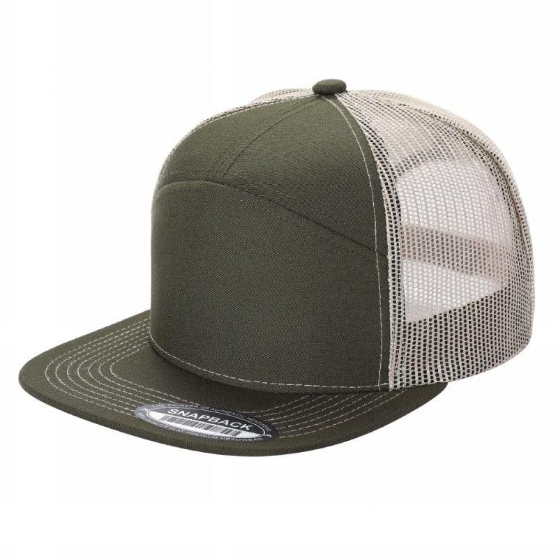 Three Tone Cotton Poly Blend 7 Panel Trucker Hat