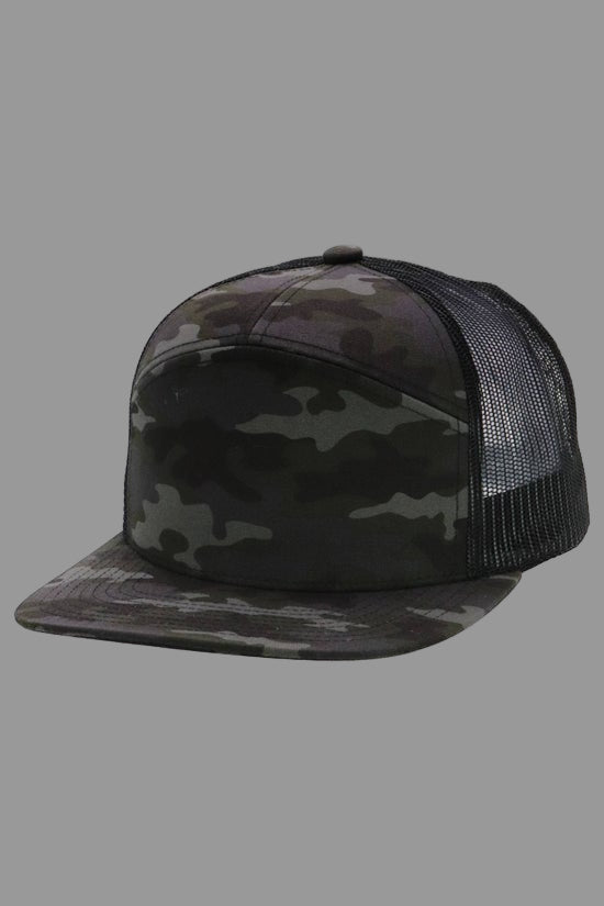 Camouflage Cotton Poly Blend 7 Panel Flat Bill Trucker Hat