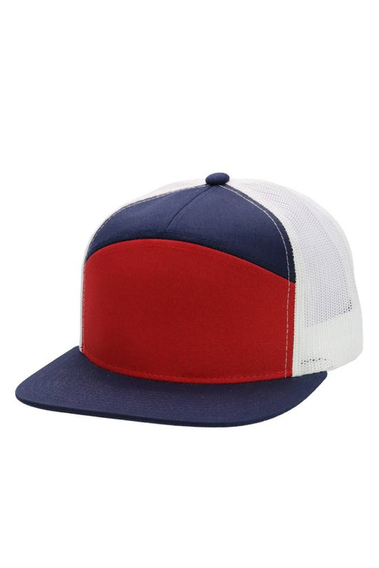 Three Tone Cotton Poly Blend 7 Panel Trucker Hat
