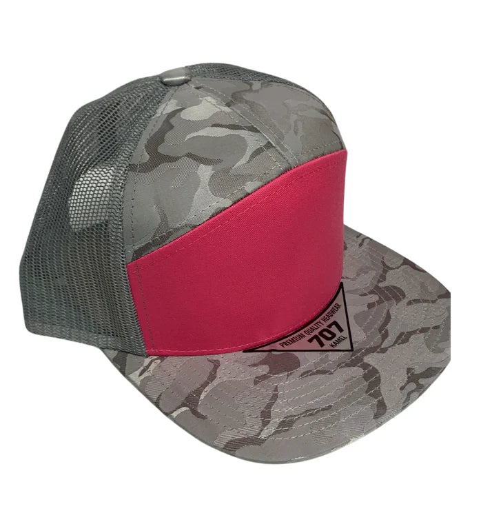 Three Tone Cotton Poly Blend 7 Panel Trucker Hat
