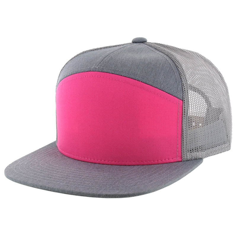 Three Tone Cotton Poly Blend 7 Panel Trucker Hat